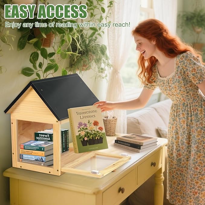Little Library, Outdoor Library Book Box for Sharing Books, Wood DIY Storage Cabinet Easy Mount Neighborhoods Community and Schools