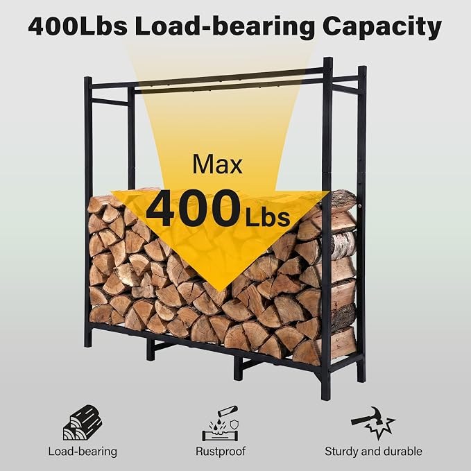 TC-HOMENY Log Rack with Cover Outdoor and Zipper, Waterproof Windproof Sun-Proof Fire Wood Storage Racks Indoor Outdoor Wood Racks for Fire Wood Holder