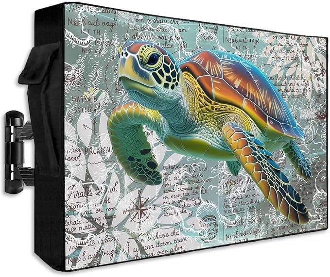Ocean Outdoor TV Cover - Weatherproof, Nautical Map TV Cover for Outside, 600D Thick Waterproof Screen Protector with Zipper for 60 to 65 inch Screens