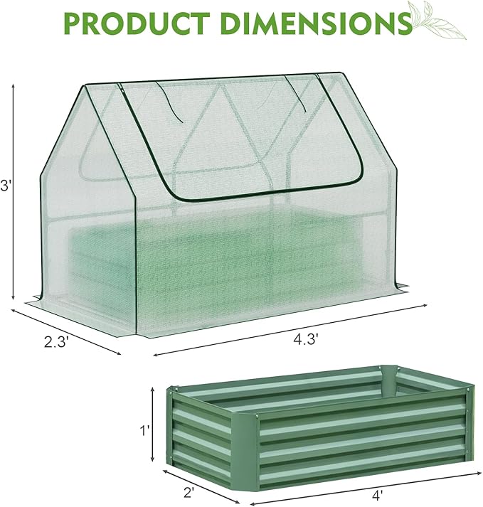 BPS Raised Garden Bed Set, 4x2x1 FT Metal Bottomless Flower Bed with PE Cover for Outdoor Planting, White
