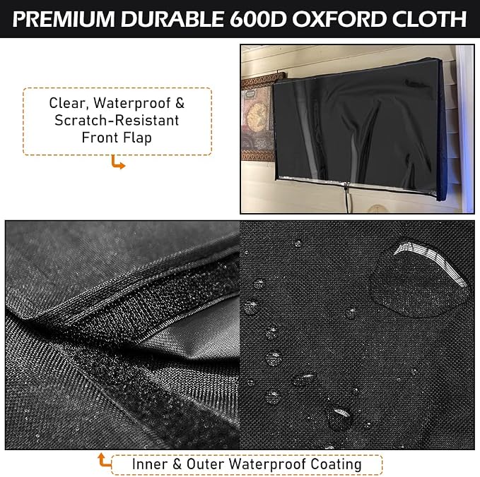 HOMEYA Outdoor TV Cover 52-55 Inch with Clear Scratch Resistant Front Flap+Outdoor TV Cover 52-55 Inches, 600D Weatherproof & Waterproof TV Screen Protector, Fits Most TV Mounts Stands with Remote