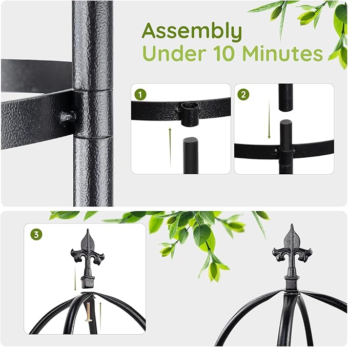 Idzo 100% Metal Obelisk Trellis for Climbing Plants Outdoor 6ft - 72in, Heavy Duty Black Garden Trellis for Climbing Vine with Stone-Look Finish, 1pc
