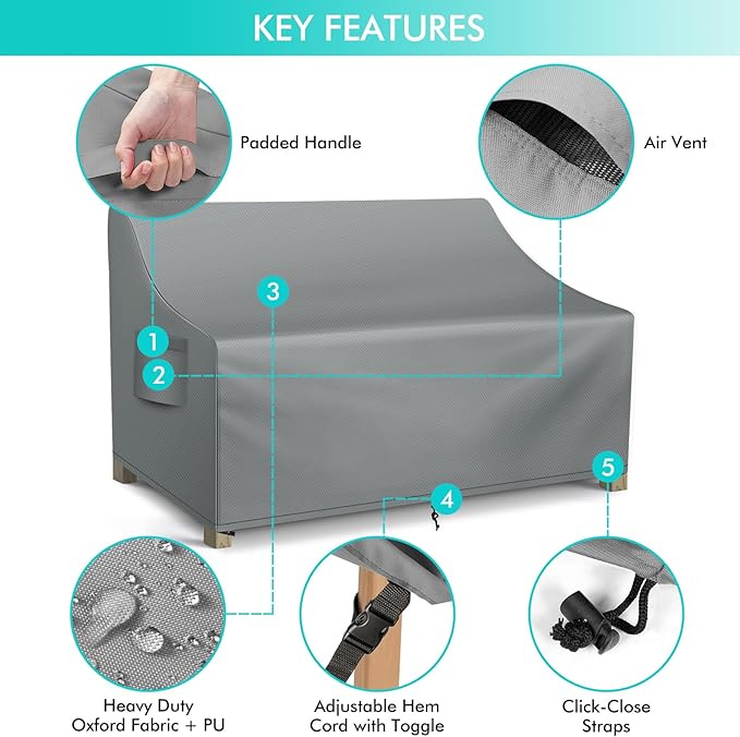 WLEAFJ Patio Sofa Cover Waterproof, 3-Seater Outdoor Sofa, Heavy Duty Deep Lounge Loveseat, Large Lawn Furniture with Air Vent, 79’’ W x 37’’ D x 35’’ H, Grey