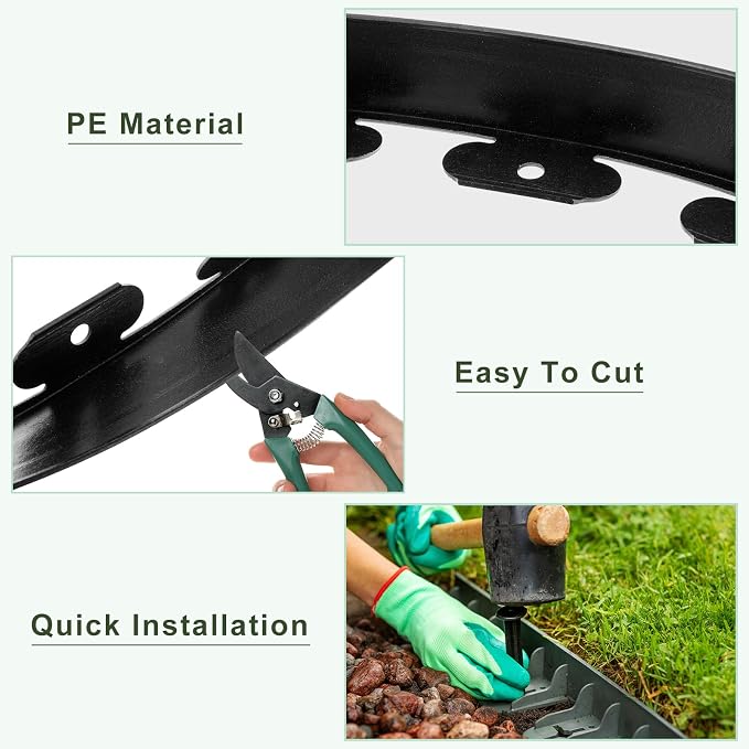 uxcell Landscape Edging, 1Pcs 20FT x 2" - Garden Edging Kit with 18 Stakes, Landscape Edging Border for Garden Lawn Flower Bed Yard Grass (Black)