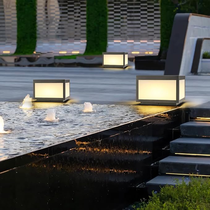 Solar Post Lights Outdoor Pillar Light,Solar Cap Column Lighting LED Square Deck Cap Lamp for Flat Surface Patio Garden Decoration, Stainless Steel Lamp Post Dusk to Dawn with IP65 Waterproof（10"x10"）