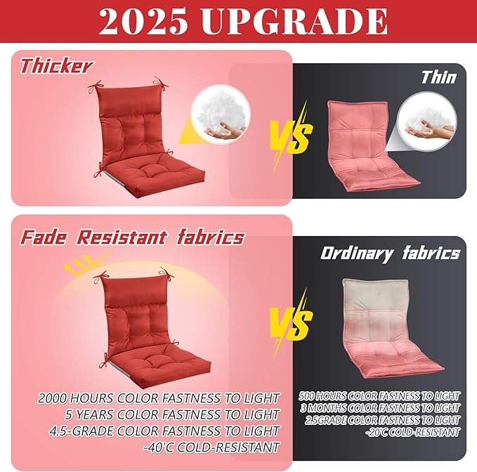 Sintuff 4 Pcs 44 x 21 x 4 Patio Chair Cushions Outdoor Chair Cushion Seat/Back Tufted Pillow with Ties Water Resistant Replacement Indoor Patio Furniture Outdoor Furniture (Solid Color,Red)