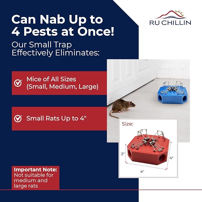 Reusable Mouse Trap - Multi Catch Mice Traps for Indoor & Outdoor Use, Pet & Child Safe 4-in-1 Snap Design (Blue)