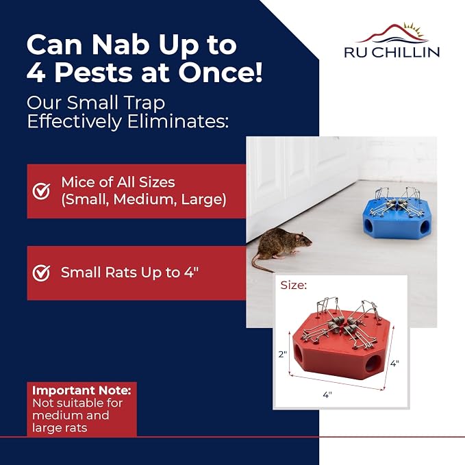 Reusable Mouse Trap - Multi Catch Mice Traps for Indoor & Outdoor Use, Pet & Child Safe 4-in-1 Snap Design for Mice (Black)