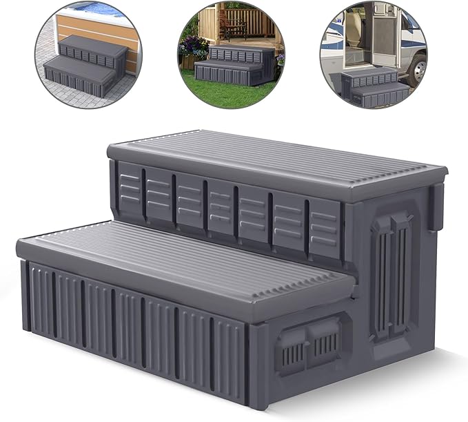 Hot Tub Steps, Outdoor Spa Steps with Storage, Non-Slip & Sturdy Hot Tub Stairs, 36 Inches Long