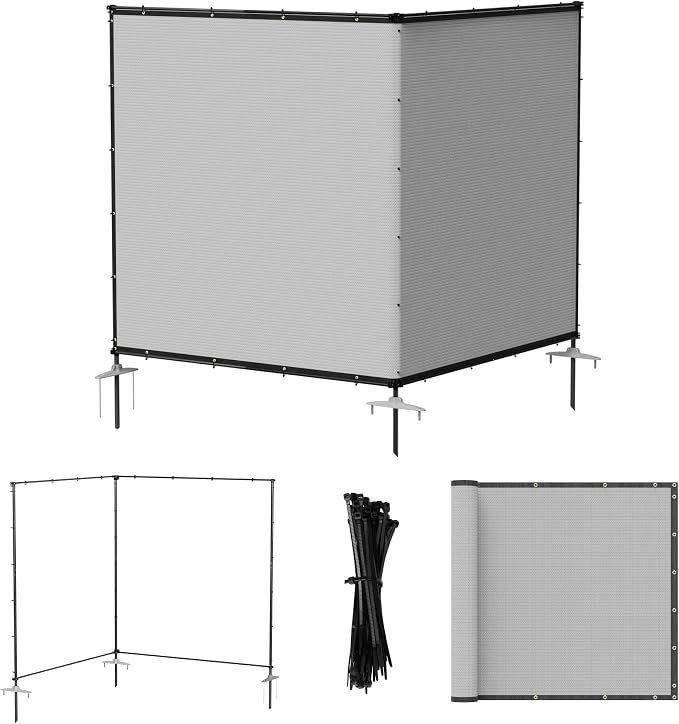 Bynbbur 6'x9' Outdoor Privacy Screen Freestanding with Iron Poles and Stakes, Temporary Dog Fencing, Backyard Divider, Metal Garden Fence for Pool Patio Barrier Border, Gray