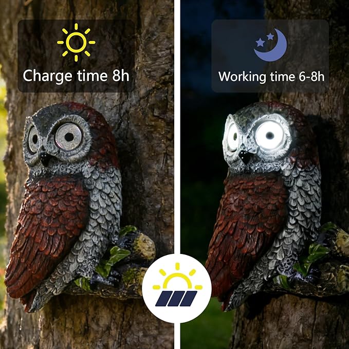 Sheaifun Owl Garden Statue Owl Solar Lights Outdoor Garden Resin Yard Outdoor Hanging Decor for Outside Gardening Housewarming Gifts for Women 5.5x2.5x7.5 Inch