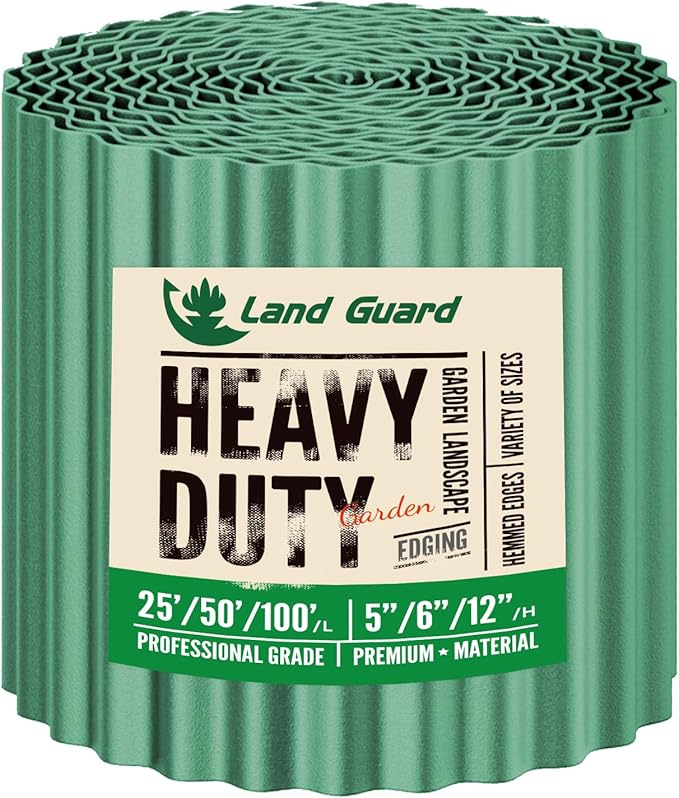 Land Guard Corrugated Metal Garden Edging, 6"×50Ft Steel Landscape Edging, Corrugated Metal Yard Edging Borders, Steel Edging for Landscaping, Garden Fence, Lawn, Flower Bed (Olive-Green)