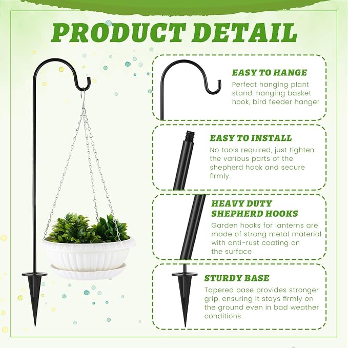 Therwen 20 Pcs 28 inch Adjustable Outdoor Shepherd Hooks Small Garden Bird Feeder Stand Heavy Duty Shepards Hook for Garden Decor, Plant Hanger, Lantern Hook, Solar Light Hanging