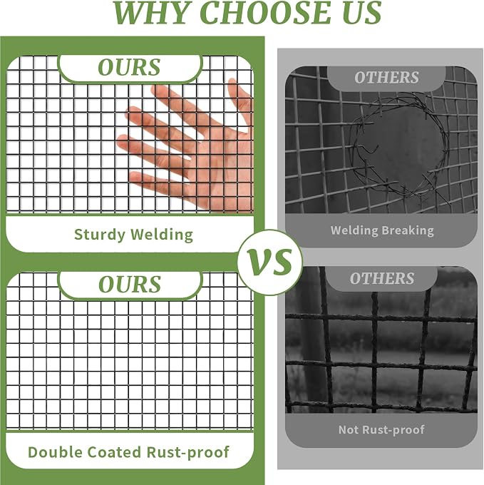 Black Hardware Cloth 1/2in Mesh 36in x 100ft, Chicken Wire Fencing PVC Coated 19 Gauge, Welded Chicken Wire for Rodent Proofing, Tree Guard, Garden Fence, Poultry Netting