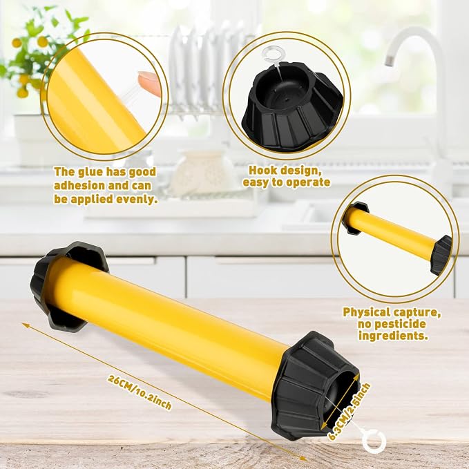 Qualirey 4 Pcs Sticky Fly Trap Fly Stick Indoor Outdoor Long Lasting Hanging Flies Bug Catcher Paper Tape Strips with Hook for Wasps Gnats Bug Insects Fruit Flies Mosquitoes (Stylish-4,Yellow)