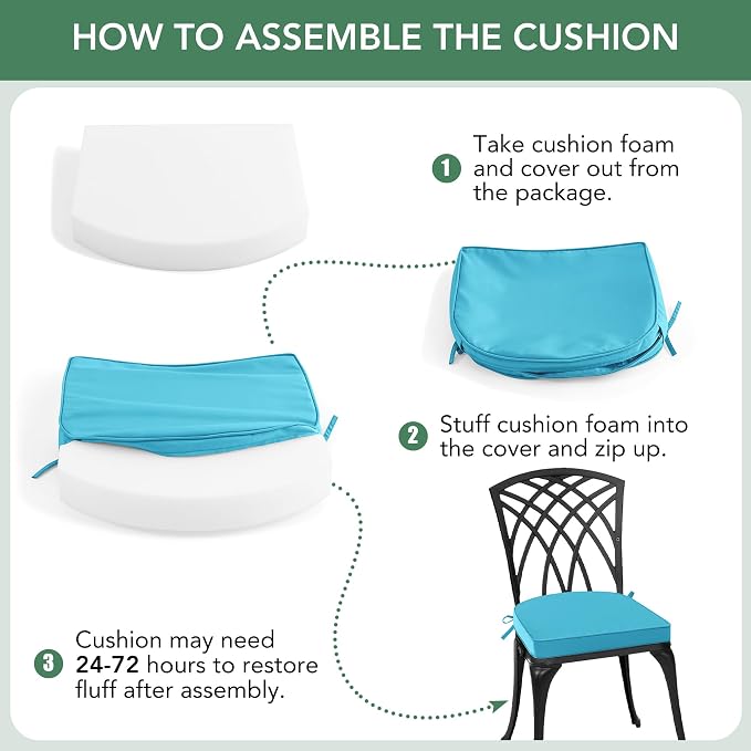 Outdoor Chair Cushions Set of 4: Waterproof & Fade Resistant Patio Furniture Cushions - 17 x 16 x 2 Inch Non Slip Round Corner Seat Cushion Pads with Removable Cover for Garden Yard Lawn, Teal
