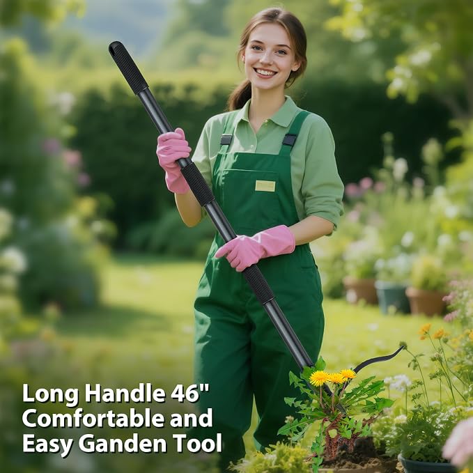 Stand Up Weed Puller Tool with Steel Long Handle - Made with All Steel Handle & 4-Claw Steel Head - Easily Remove Weeds Without Bending, Pulling, or Kneeling (46.6inch)