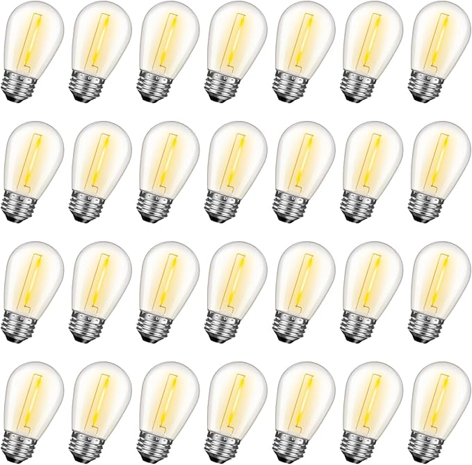 GvvooHome 28 Pack S14 Bulbs for Outdoor String Lights, Shatterproof LED Replacement Bulbs for Patio String Lights Outdoor Waterproof, E26 Base, Soft White 2200K, Dimmable