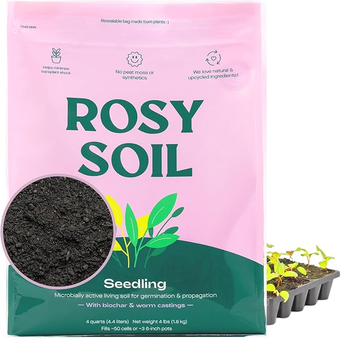Rosy Soil Seedling Seed Starter Soil - Peat-Free Organic Potting Mix for Seeds, Cuttings, Microgreens- w/Worm Castings, Root-Boosting Biochar, Less Prone to Gnats, for Germination, Propagation - 4qt