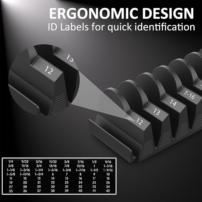DEHOYI 80 pcs Modular Wrench Organizers for Tool Drawers - Wrench Rack with Metric & SAE Labels, Perfect Tool Storage Holder. Gift for father, brother and boyfriend (No Magnet, Black)