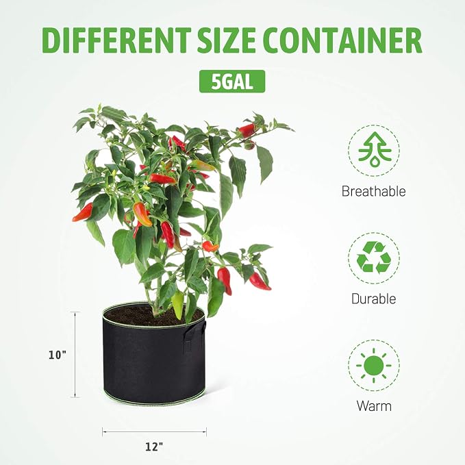 Delxo 5 Gallon & 7 Gallon Grow Bags for Planting, Fabric Pots Plants Growing Bags with Handles Heavy Duty Aeration Thickened Nonwoven