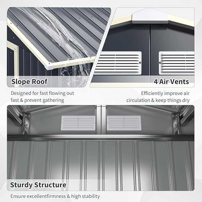 Goplus Outdoor Storage Shed, 7' X 4' Metal Garden Shed with 4 Vents & Double Sliding Door, Utility Tool Shed Storage House for Backyard, Patio, Lawn