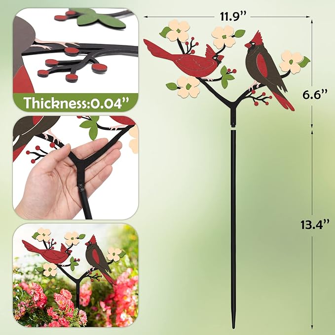 Tuitessine Red Cardinals Garden Stake Outdoor Yard Decor, Metal Bird Lawn Ornament Spring Patio Lawn Decoration, Gift for Bird Lovers & Gardeners
