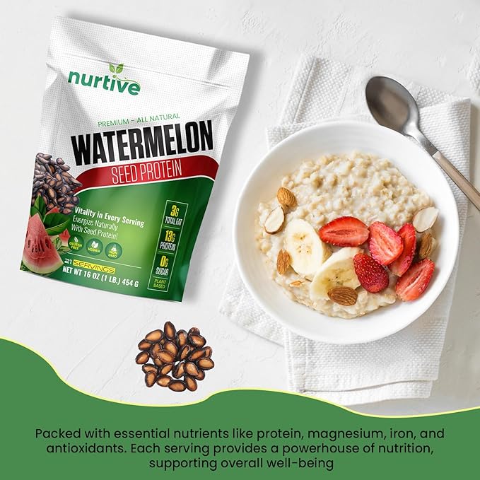 Watermelon Seed Protein Powder - Plant-Based Protein with Magnesium, Iron, and Antioxidants - Ideal for Post-Workout Recovery & Sustainable Nutrition - 21 Servings (16 oz / 454g)