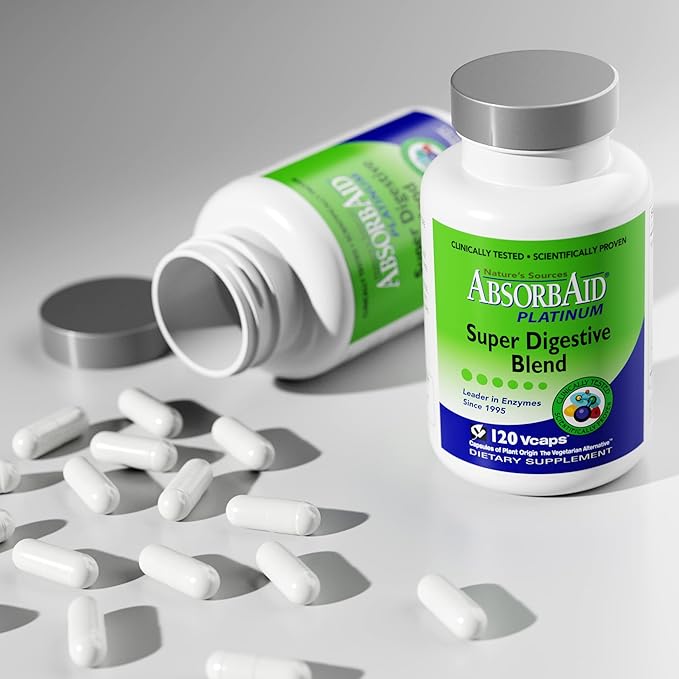 AbsorbAid Platinum Digestive Enzyme Support 120 vCaps, 12 Digestive Enzymes Plus 2 Probiotics for Maximum Relief