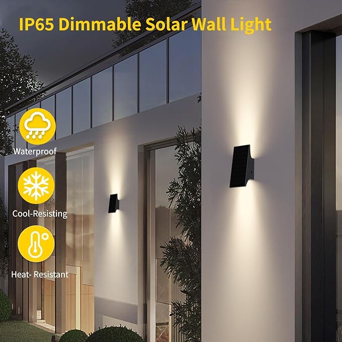 SOTTLOT Solar Sconce Lights Outdoor, Dimmable Solar Wall Lights Up and Down, 3000K 700LM Solars Lights Outdoor IP65 Waterproof for Yard Patio Garage Porch, 2pcs