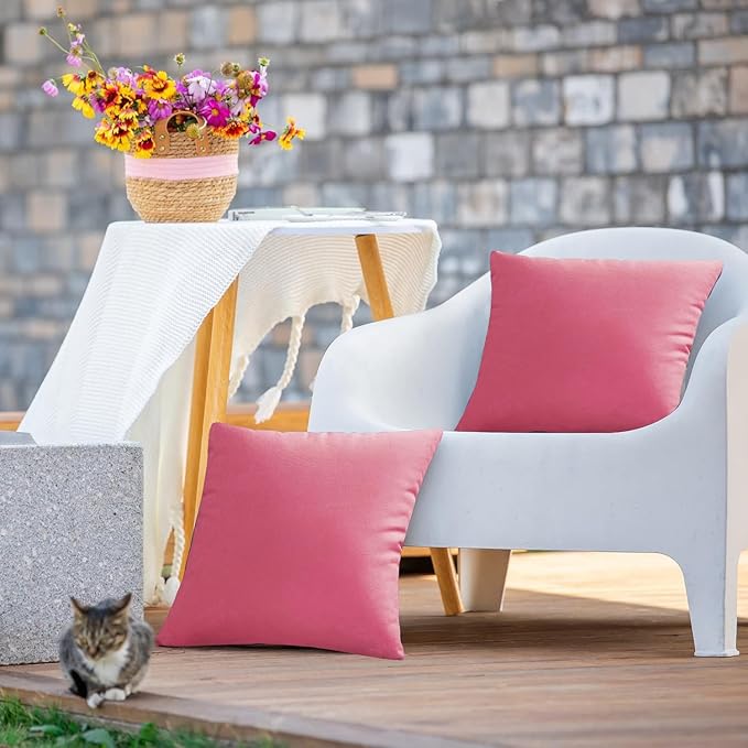 VAKADO Outdoor Waterproof Throw Pillow Covers 20X20 Set of 2 Decorative Hot Pink Patio Furniture Cushion Cases Outside Decor for Couch Garden Bench Porch
