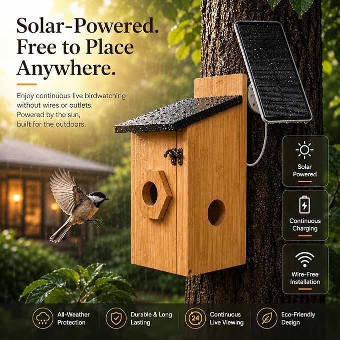 Bestmotoring Smart Bird House with Camera - Solar Powered AI Bird Feeder with 4MP Color Night Vision, AI Species Recognition & IP66 Waterproof, Ideal Gift for Bird Lovers
