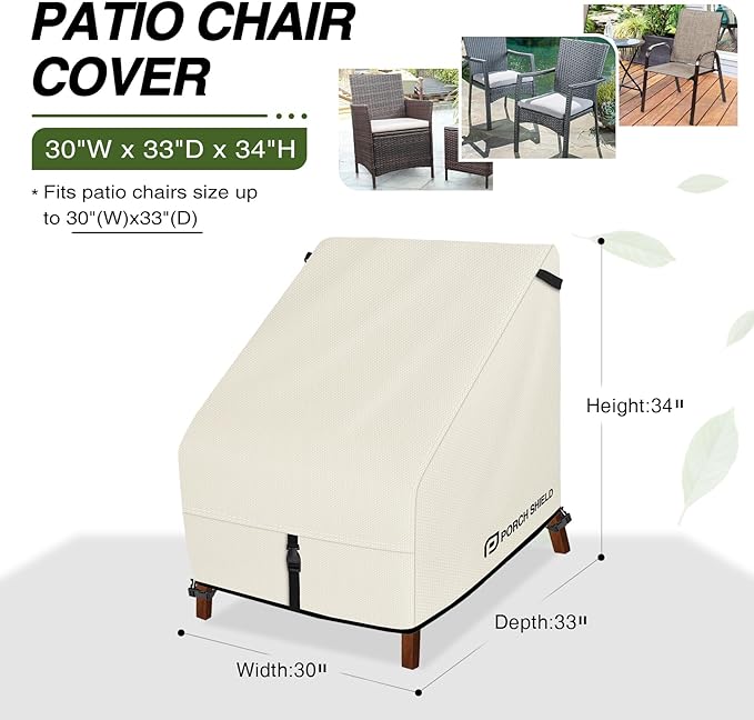 Porch Shield Patio Chair Covers - Waterproof Outdoor Lounge Deep Seat Lawn Chair Cover 2 Pack - 30W x 33D x 34H inch, Beige