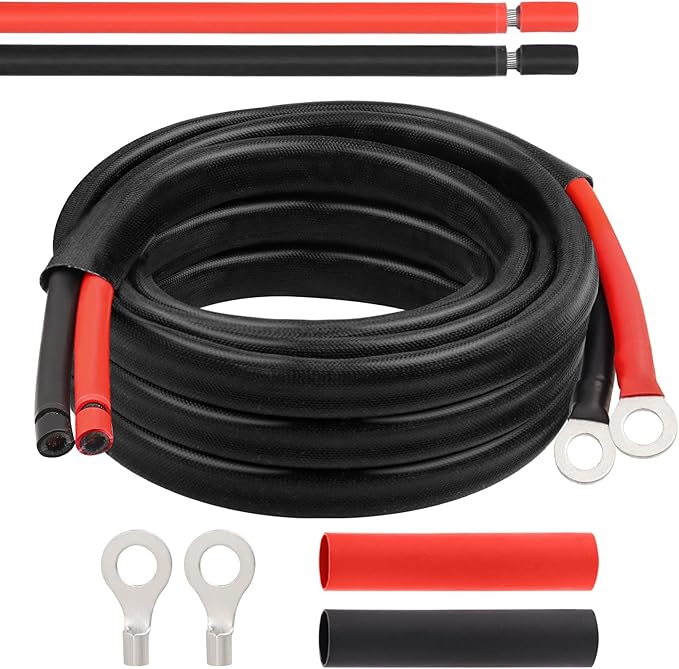 MOOKEERF Solar Battery Cable - 10 Gauge 15FT Power Inverter Cable with PV Flame Retardant Protective Sleeving Connect Battery and Charge Controller for Solar Panel Automotive RV Motorcycle Marine
