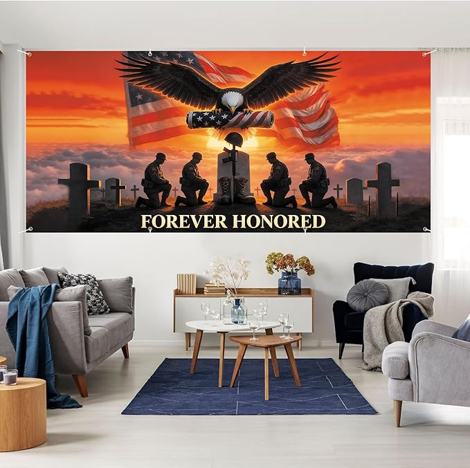 6 * 13FT Eagle USA Flag Memorial Day Garage Door Cover Decorations Independence Day Garage Door Banner for Outdoor Indoor Patriot Party Photography Backdrop