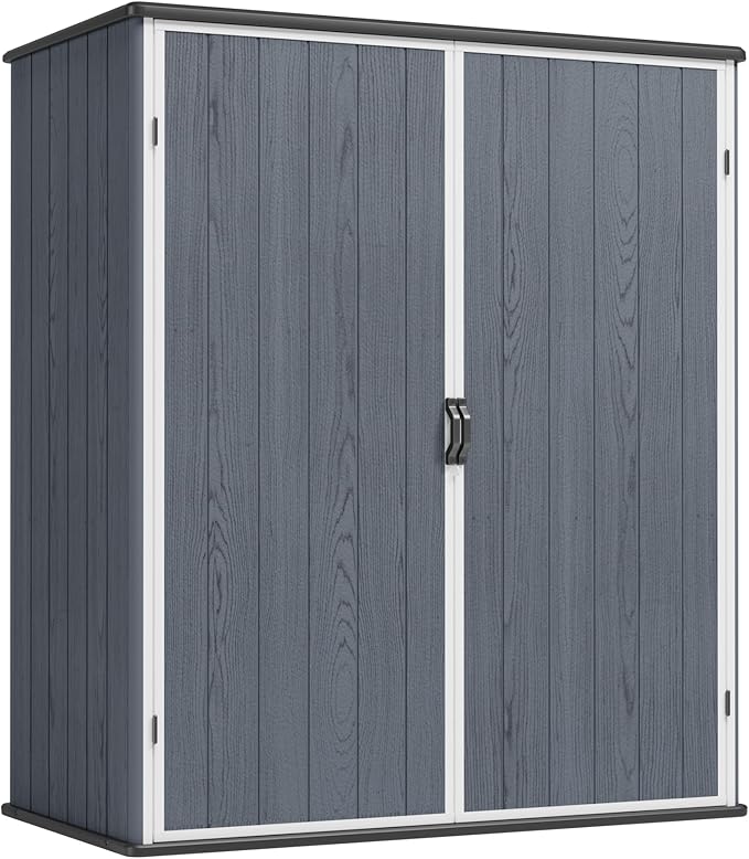 Greesum 5X3FT Plastic Storage Shed with Floor, Resin Outdoor Storaged Shed with Lockable Door, Easy Assembly All-Weather Tool Sheds for Garden, Backyard, Patio, Dark Gray (4.7×2.5FT)