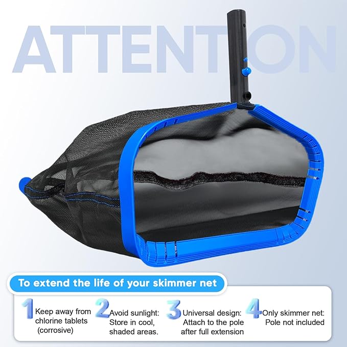 17.5" Pool Skimmer Net, Pool Net Skimmer for Cleaning, Large Deep Replacement Net for Above Ground & Inground Pools, Heavy Duty Aluminum Frame Deep Fine Mesh Swimming Pool Leaf Net, (No Pole)
