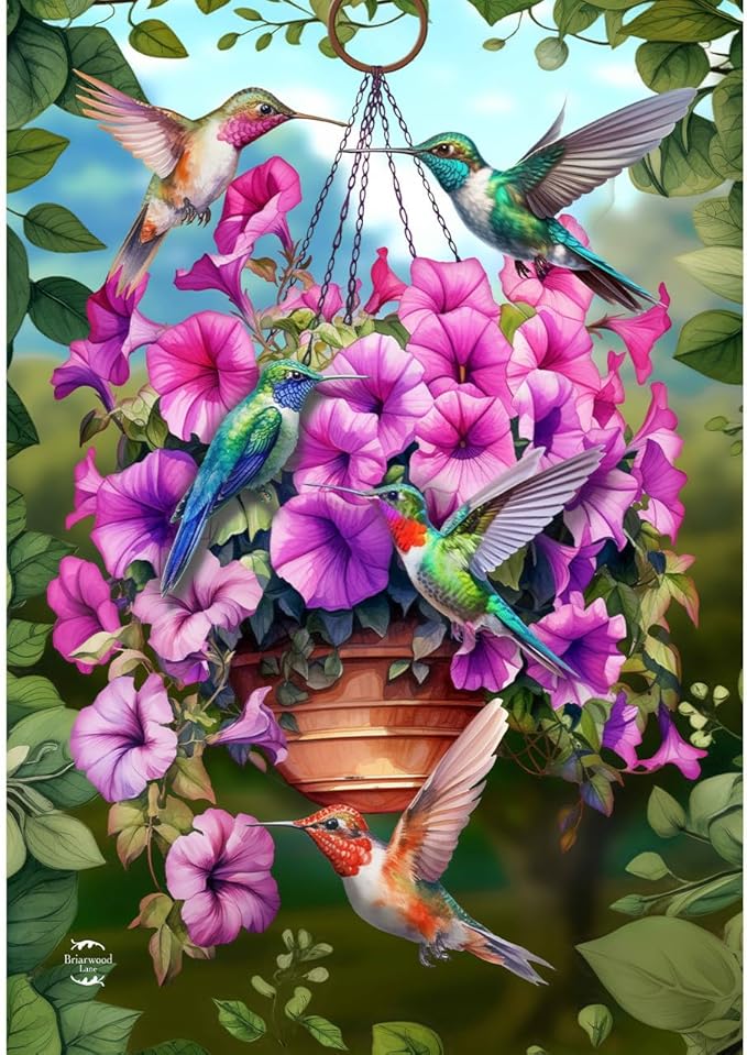 Briarwood Lane Hummingbirds and Petunias House Flag