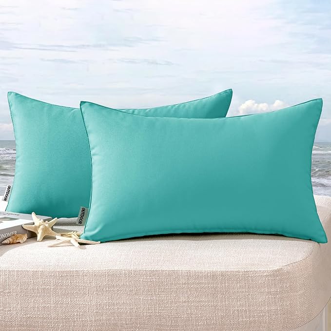 MIULEE Pack of 2 Decorative Outdoor Waterproof Pillow Covers Rectangular Garden Cushion Sham Throw Pillowcase Summer Shell for Patio Tent Couch 12x20 Inch Light Green