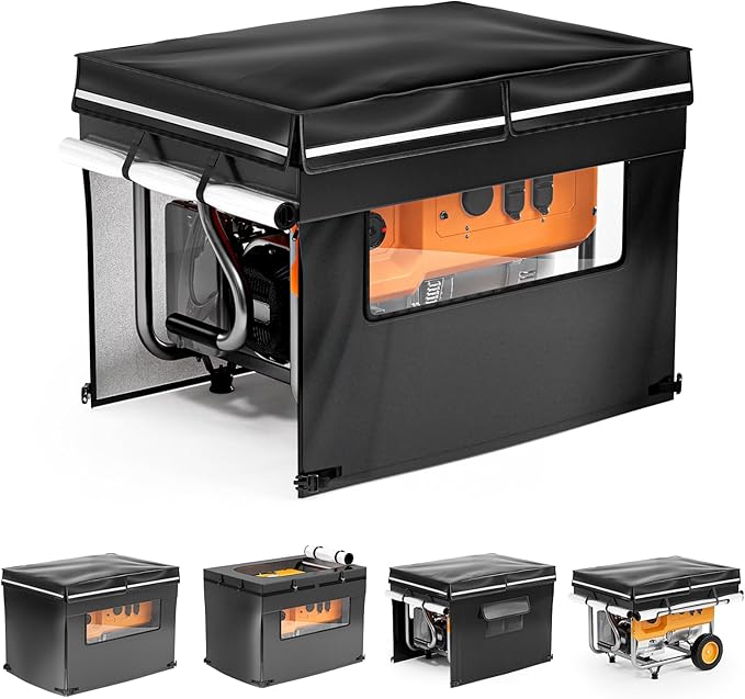 Generator Cover While Running, 32"L x 24"W x 24"H Heavy Duty Outdoor Waterproof Generator Covers, Fits Most 5,000-15,000 Watt Generators, Tear Resistant, All-Weather Protection, Black