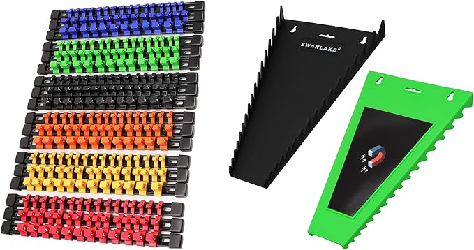 SWANLAKE GARDEN TOOLS Bundled Products-2 Items: 2-Piece Magnetic Wrench Organizer Set & 18-Piece Socket Organizer Set