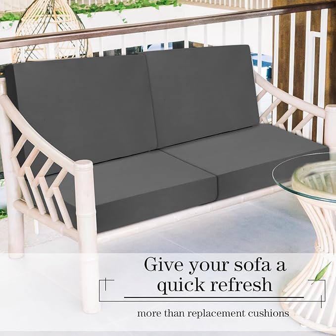 Newwiee 8 Pcs Stretch Patio Outdoor Cushion Covers Replacement for 4 Backrests and 4 Patio Cushions Covers, Waterproof Couch Sofa Slipcover Furniture Protector, Thin Fabric Breathable(Dark Gray)