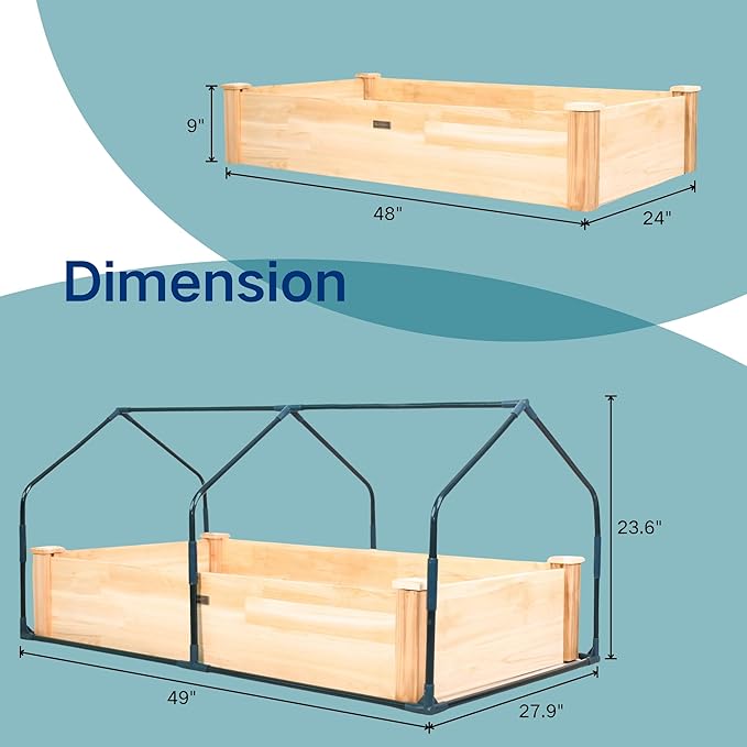 4x2ft Raised Garden Bed with Greenhouse Cover,Wooden Planter Box with Clear PVC Cover & Dual Roll-Up Windows,Outdoor Elevated Garden Box for Vegetables/Herbs/Flowers,Patio,Balcony,Backyard