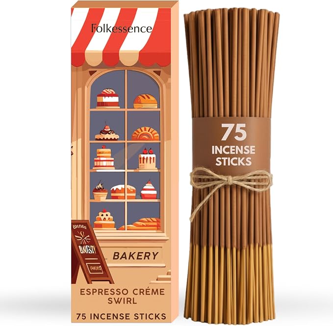 Folkulture Incense Sticks (75 Sticks) |8" Premium Coffee Incense Sticks for Aromatherapy, Focus, Energy, Gifts for Women | No Charcoal,Organic, Non Toxic, 45 Mins, Long Burning Insence-Sticks