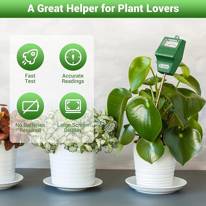 Dr.meter Soil Moisture Meter, Plant Water Meter for Garden Lawn Farm Indoor & Outdoor Use, Soil Tester Hygrometer Sensor for House Plants, Gardening Gifts, No Battery Needed