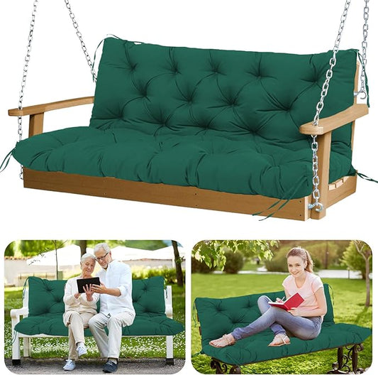 Outdoor Swing Cushions 60 inch Waterproof Porch Swing Cushions 2-3 Seater Replacement with Backrest and Ties Swing Bench Cushions for Outdoor Furniture Patio Porch Backyard Garden(Dark Green)