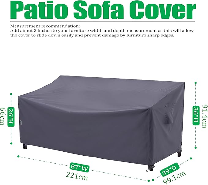F&J Outdoors Waterproof Anti-UV Heavy Duty 3 Seater Cushion Patio Sofa Cover, Grey, 87" W x 39" D x 36" H