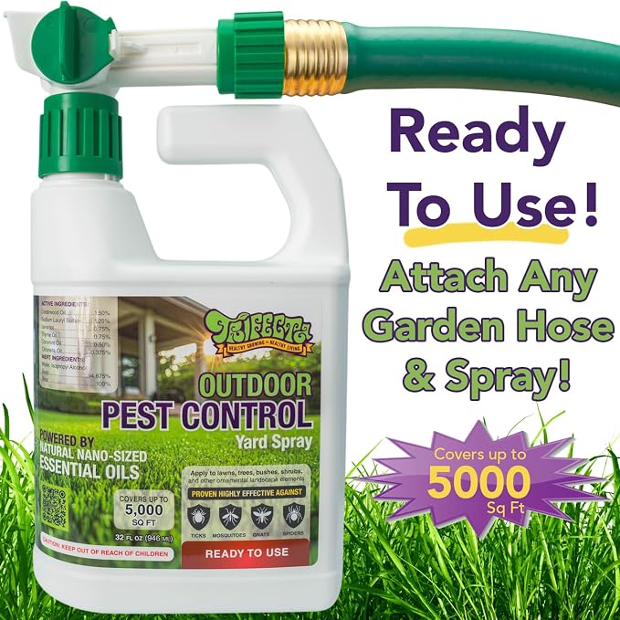 Trifecta Natural Outdoor Pest Control Yard Spray with Essential Oils | Mosquito, Ant, Flea, Tick, Gnat Killer on Contact & Repellent Treatment for Insects Bugs | Safe Around Kids & Pets | 32oz
