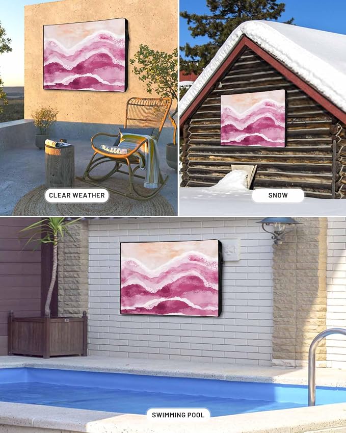 Outdoor TV Cover for Outside Flat Screen,Beach Ombre Water Ripple 600D Thick Waterproof Weatherproof Outdoor TV Screen Protector with Zipper for 40 to 43 Inch Flat Screens Rose Red Abstract Geometric