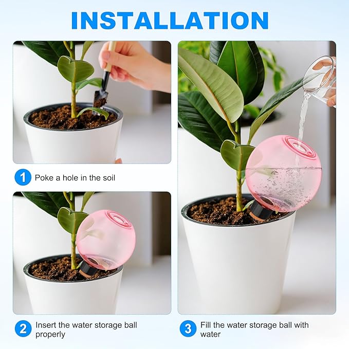 M METERXITY 4-Pack Plant Self Watering Globes, 6.9 oz Plastic Bubble Water Bulbs Top Fill for Indoor/Outdoor Plants, Self Watering Spikes Slow Release Terracotta [Pink]